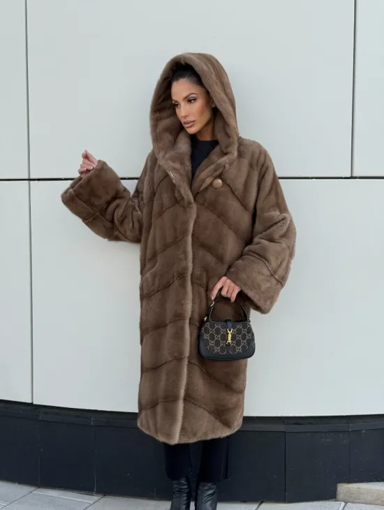 Женская норковая шуба NAFA MINK с капюшоном - цвет пастель - фото 6