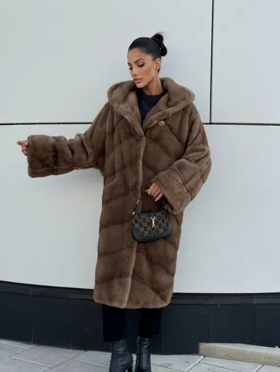 Женская норковая шуба NAFA MINK с капюшоном - цвет пастель - фото 8