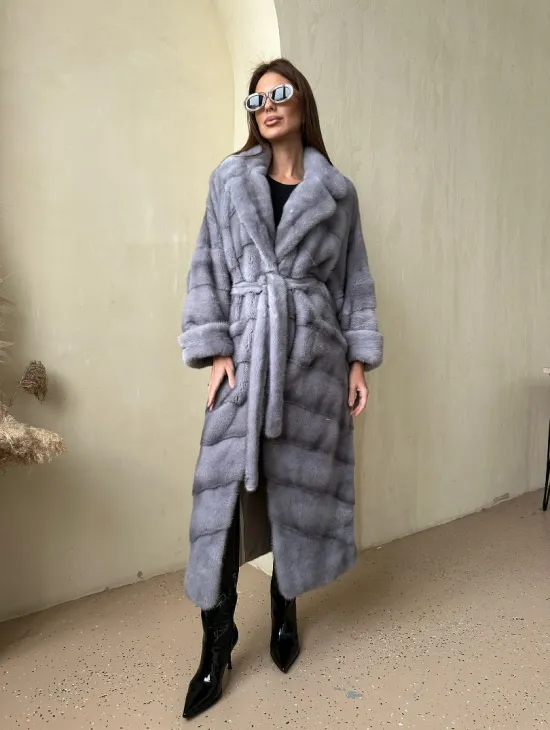 Норка паркет кимоно английский воротник NAFA - сапфир - фото 4