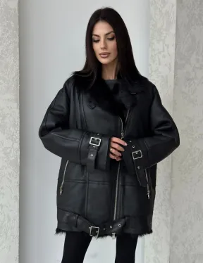 Черная дубленка - авиатор на тоскане - фото 4