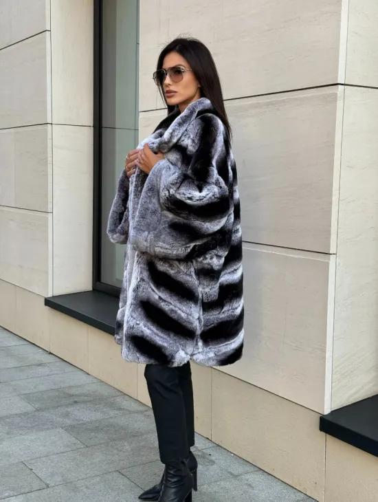 Шуба из кролика рекс стойка воротник - цвет шиншилла - фото 6
