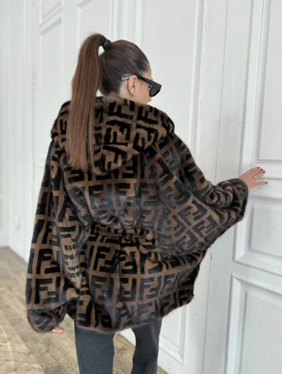 Норка летучая мышь с капюшоном, принт - цвет соболь - фото 6